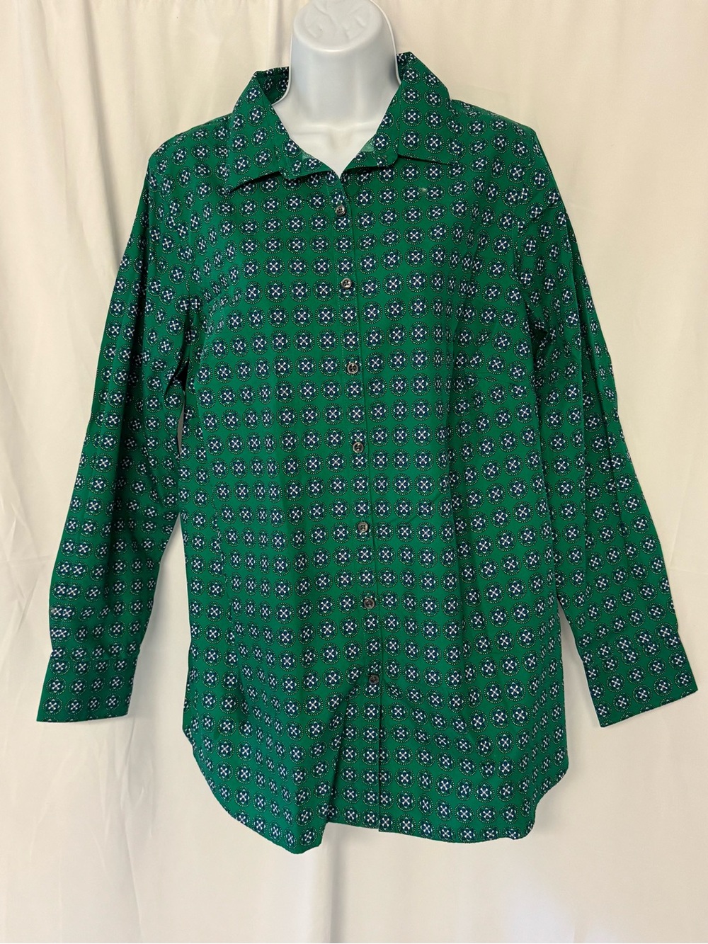 Lands' End Green Patterned Button-Down Shirt